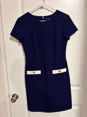 Tommy Hilfiger Classic Navy Sheath Dress with White Pocket Trim